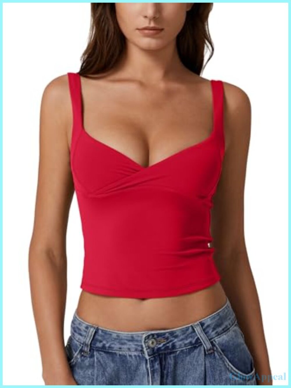 V Neck Double Lined Tank Top Adjustable Strap Slim Fit Crop Cami